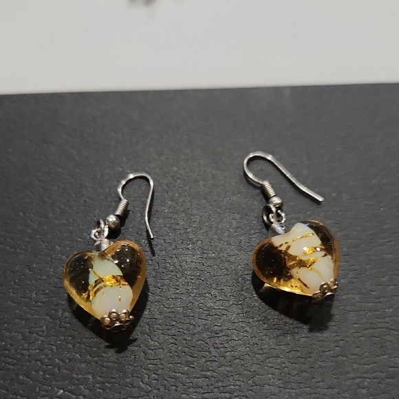 Jewelry - Gold Heart-Shaped Earrings with Intricate Patterns